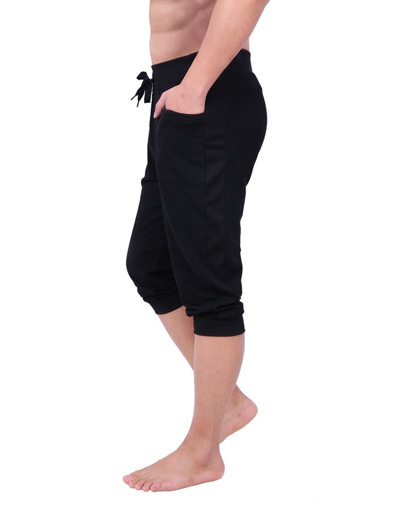 HDE Mens 3/4 Pants Workout Jogger Yoga Capri Shorts with Pockets for Running Black - Large - Image 3